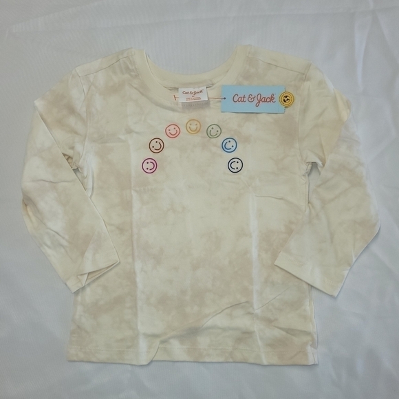 CAT & Jack Tie Dyed Rainbow Happy Faces Long Sleeve Shirt - Picture 1 of 5
